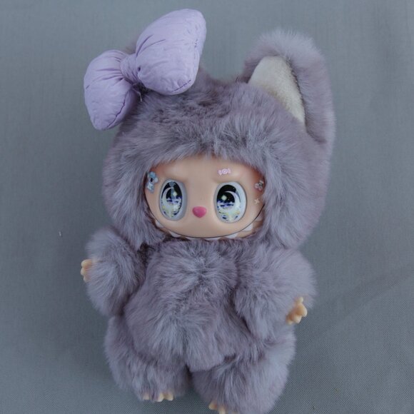 Custom Labubu Inspired The Monsters Grey With Purple Hair Bow Vinyl Plush Pendan - Picture 4 of 7